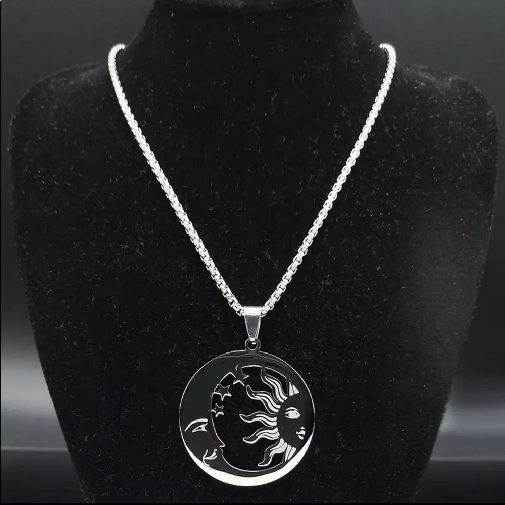 Stainless steel sun moon stars necklace